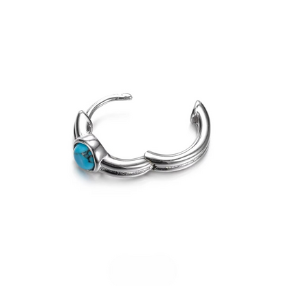 Blue Turquoise S925 Silver Small Hoop Earrings Retro Minimalist Stud