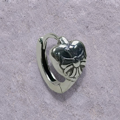 Bow Heart Oxidized S925 Huggie Hoop Earrings