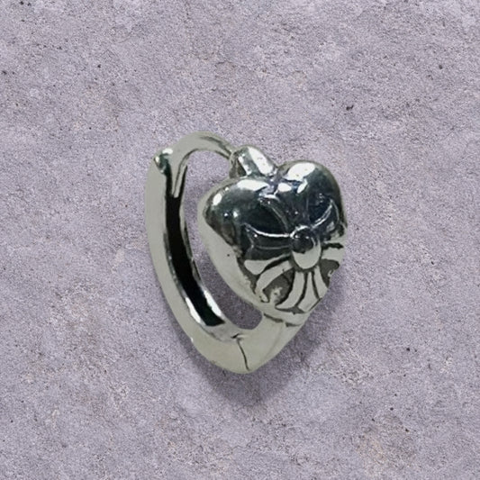 Bow Heart Oxidized S925 Huggie Hoop Earrings