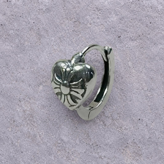 Bow Heart Oxidized S925 Huggie Hoop Earrings