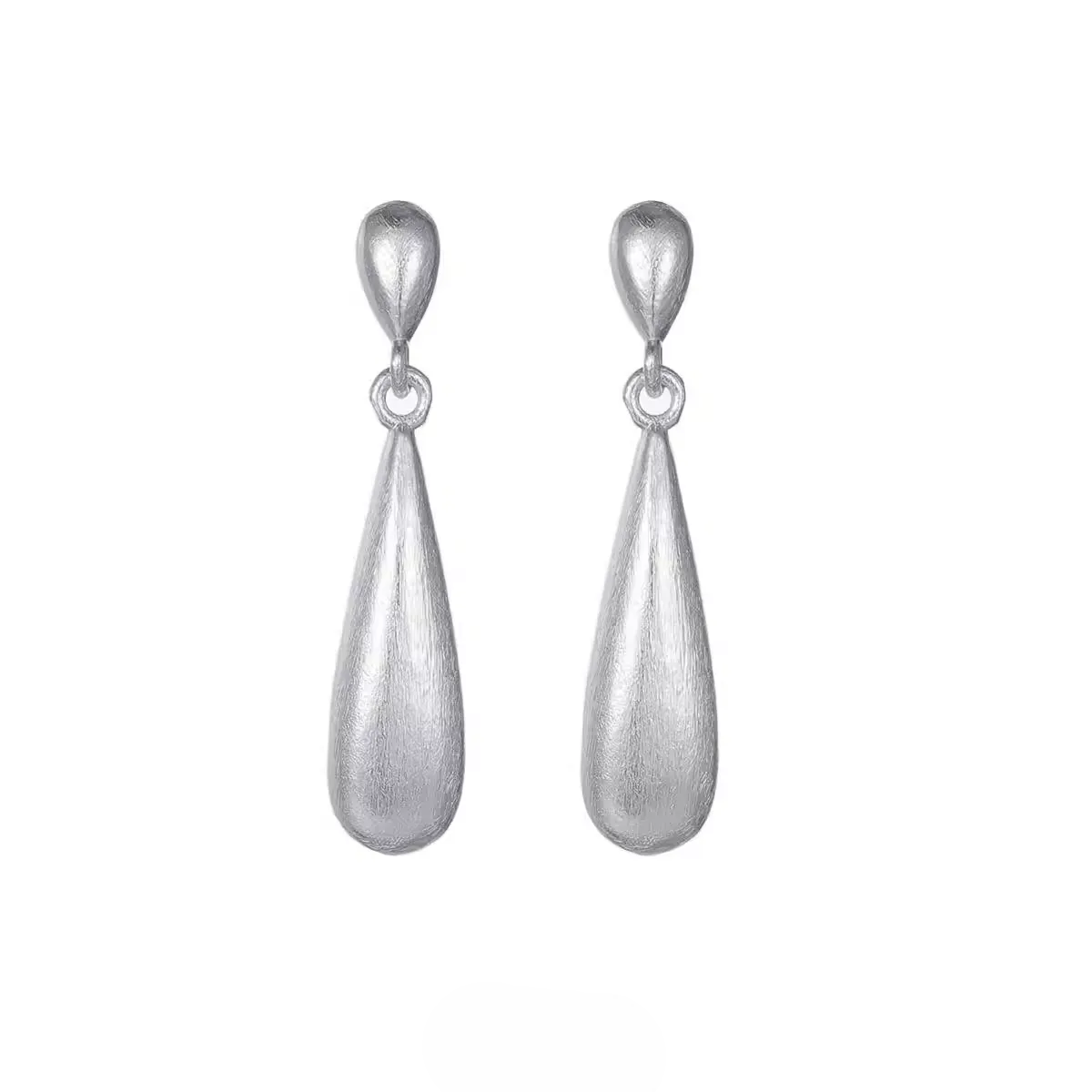 Brushed 925 Sterling Silver Teardrop Earrings Matte Waterdrop Dangles with textured simple drop design in s925 silver