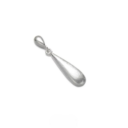 Brushed 925 Sterling Silver Teardrop Earrings Matte Waterdrop Dangles with smooth brushed finish and elongated shape