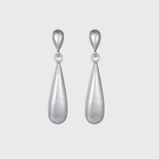 Brushed 925 Sterling Silver Teardrop Earrings Matte Waterdrop Dangles with sleek minimalist design in s925 silver