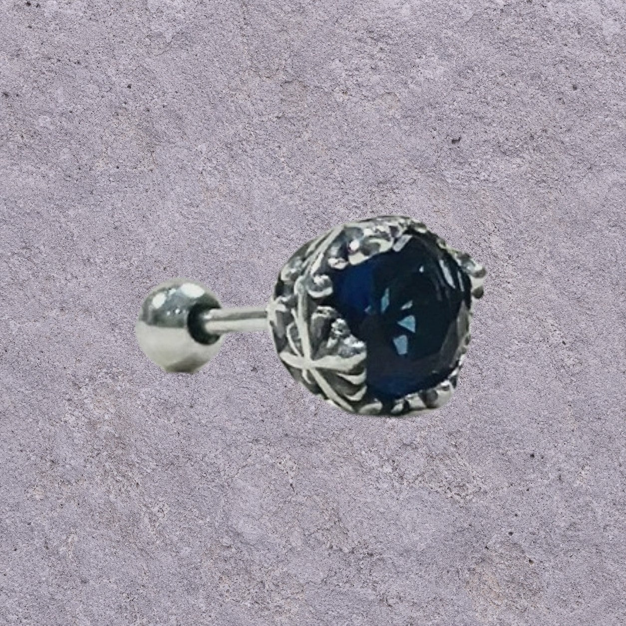 Deep Blue Zircon Oxidized Silver Studs