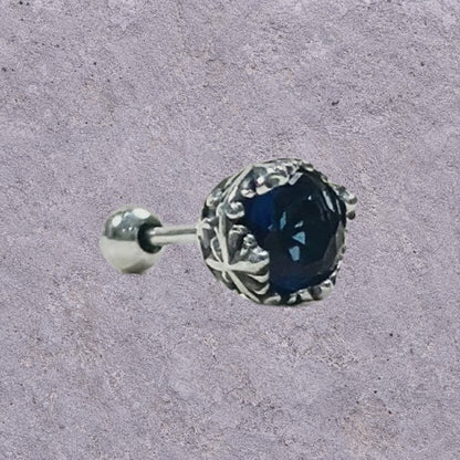 Deep Blue Zircon Oxidized Silver Studs