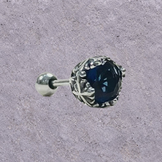 Deep Blue Zircon Oxidized Silver Studs