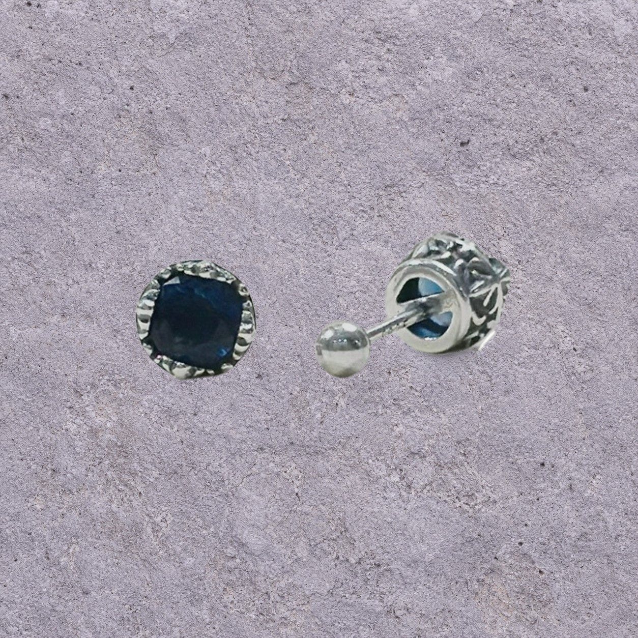 Deep Blue Zircon Oxidized Silver Studs