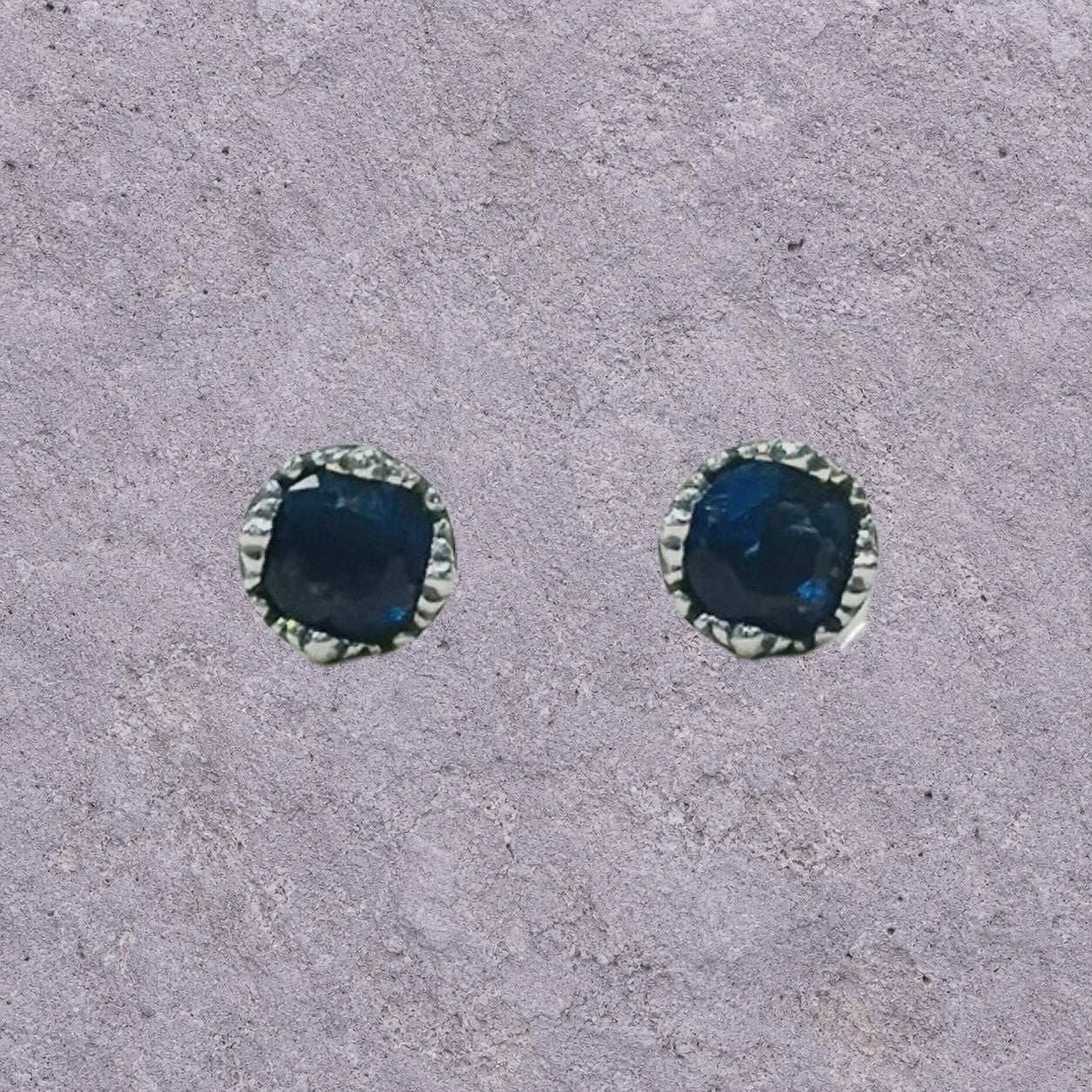 Deep Blue Zircon Oxidized Silver Studs
