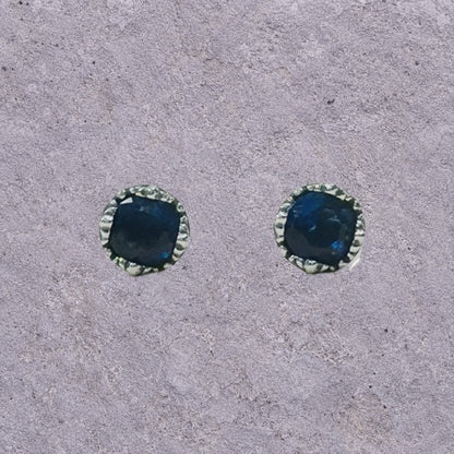 Deep Blue Zircon Oxidized Silver Studs