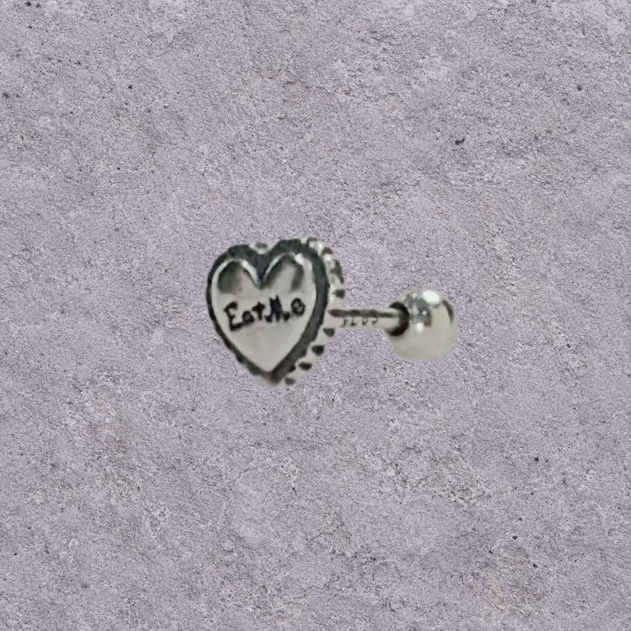Eat Me Heart Oxidized Silver Screw Back Studs