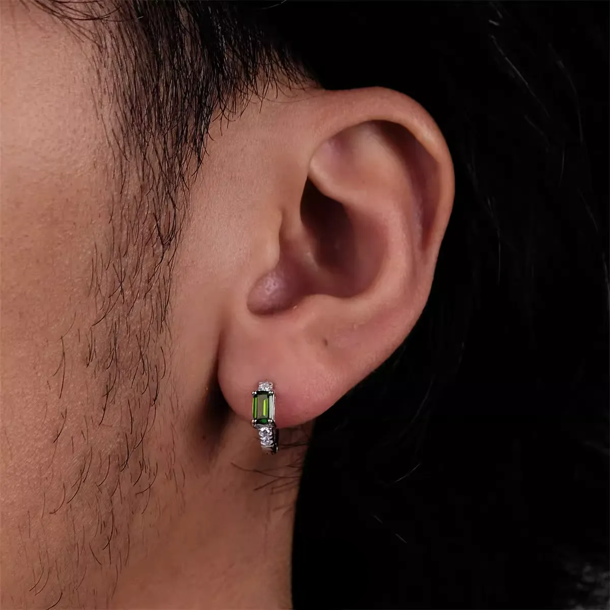 Emerald-Cut Diopside Silver Buckles Modern Soul Inner Harmony Studs