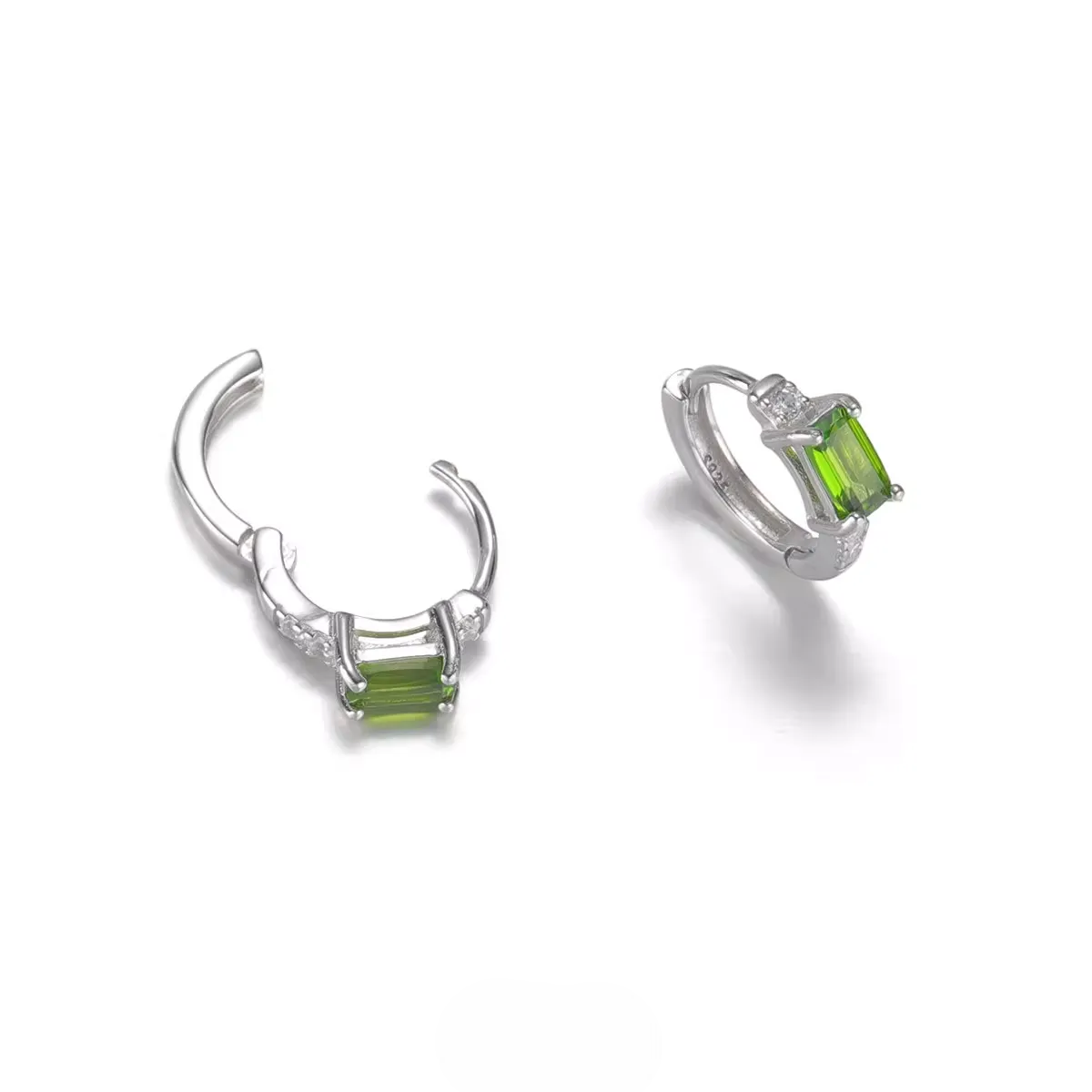 Emerald-Cut Diopside Silver Buckles Modern Soul Inner Harmony Studs