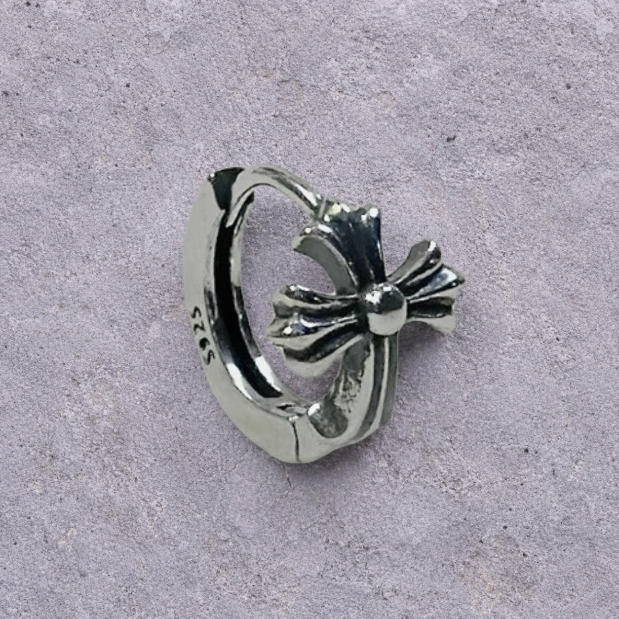 Flared Cross Oxidized Silver Huggie Hoop Earrings