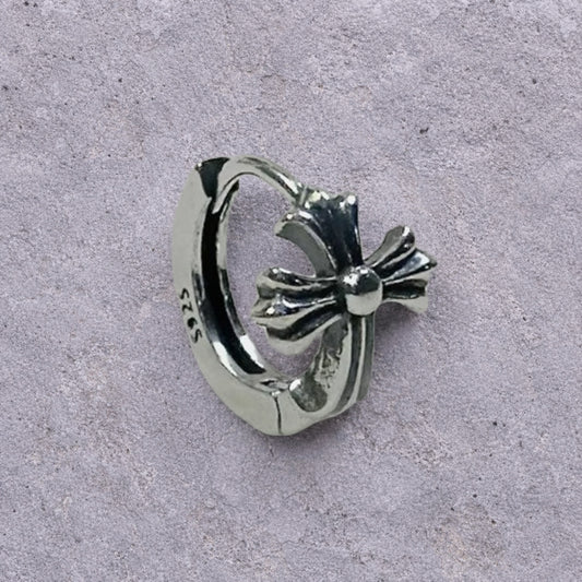 Flared Cross Oxidized Silver Huggie Hoop Earrings