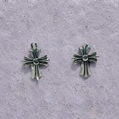 Flared Cross Oxidized Silver Huggie Hoop Earrings