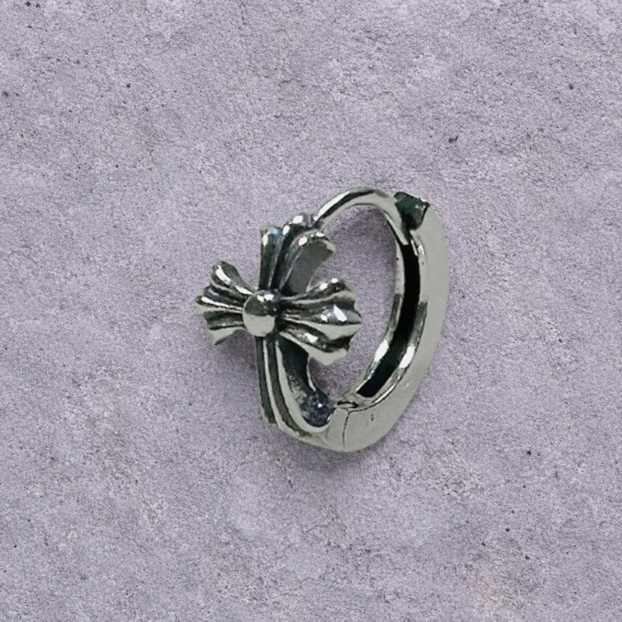 Flared Cross Oxidized Silver Huggie Hoop Earrings
