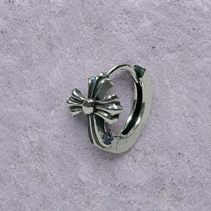 Flared Cross Oxidized Silver Huggie Hoop Earrings