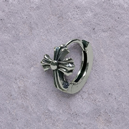 Flared Cross Oxidized Silver Huggie Hoop Earrings