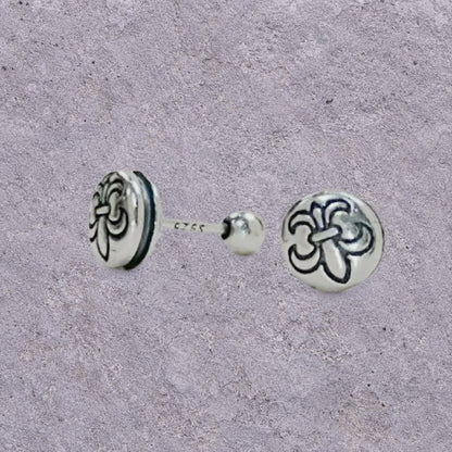 Fleur-de-Lis Oxidized Silver Studs