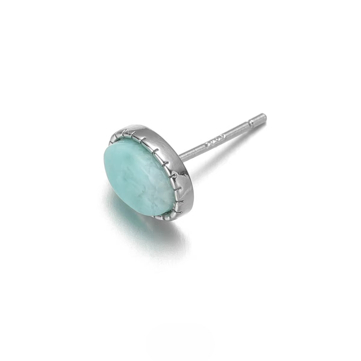 Genuine Blue Larimar Earrings S925 Silver Round Gemstone Studs featuring natural stone with visible matrix in sterling silver setting