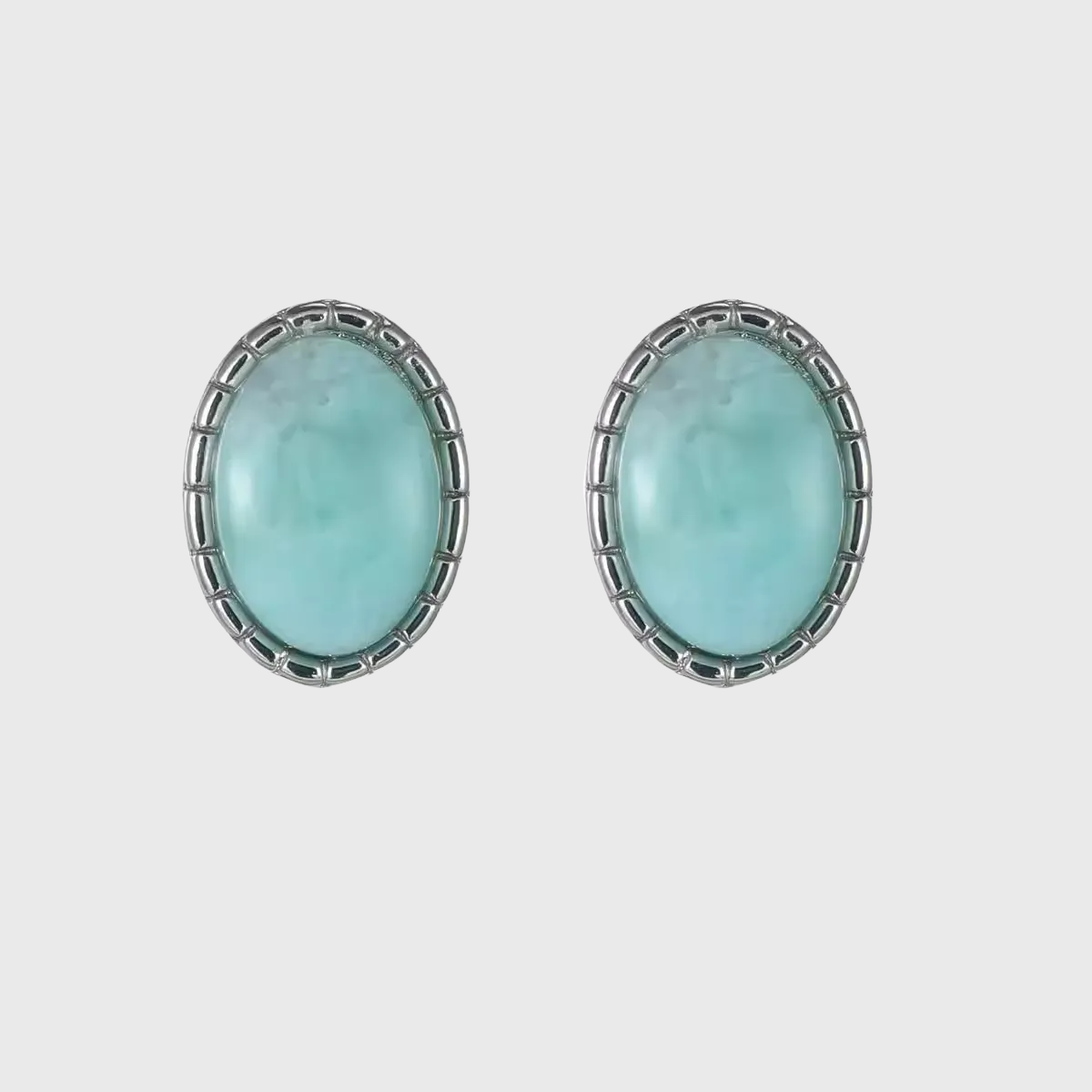 Genuine Blue Larimar Earrings S925 Silver Round Gemstone Studs with unique natural matrix and Tibetan style design