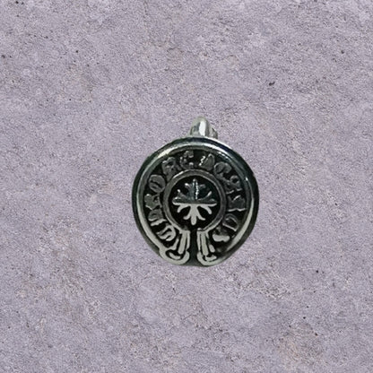 Good Luck Coin Oxidized Silver Huggie Hoops
