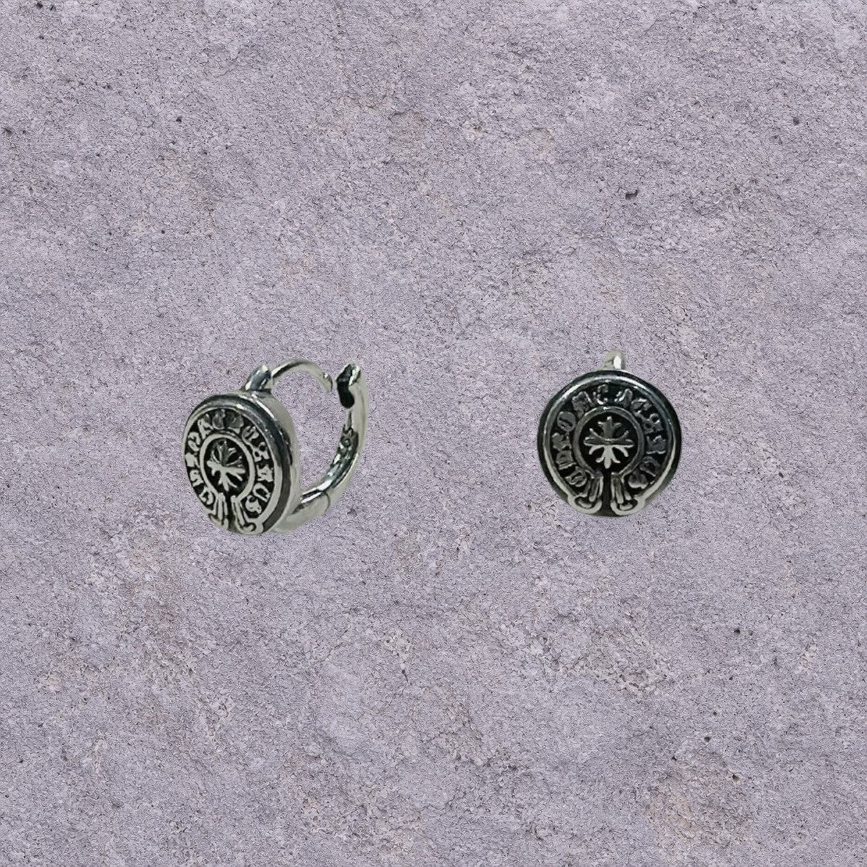 Good Luck Coin Oxidized Silver Huggie Hoops