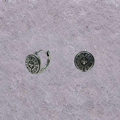 Good Luck Coin Oxidized Silver Huggie Hoops