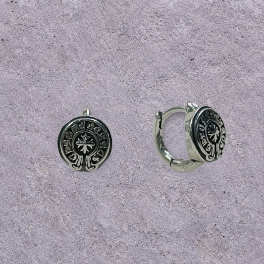 Good Luck Coin Oxidized Silver Huggie Hoops