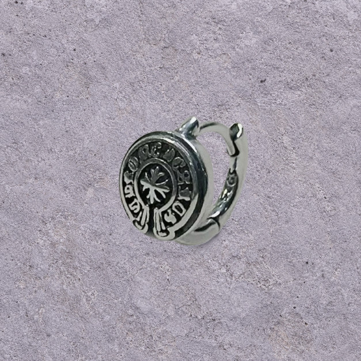 Good Luck Coin Oxidized Silver Huggie Hoops