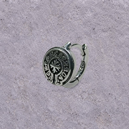 Good Luck Coin Oxidized Silver Huggie Hoops