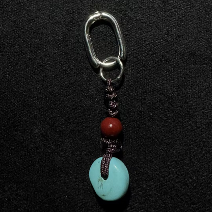 Hand-Knotted Turquoise & Cinnabar Dangles Silver Zen Amulet Studs
