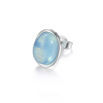 Ice Blue Aquamarine Silver Studs Oval Bezel Set Unisex Jewelry