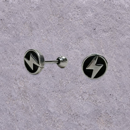 Lightning Token Oxidized Silver Studs