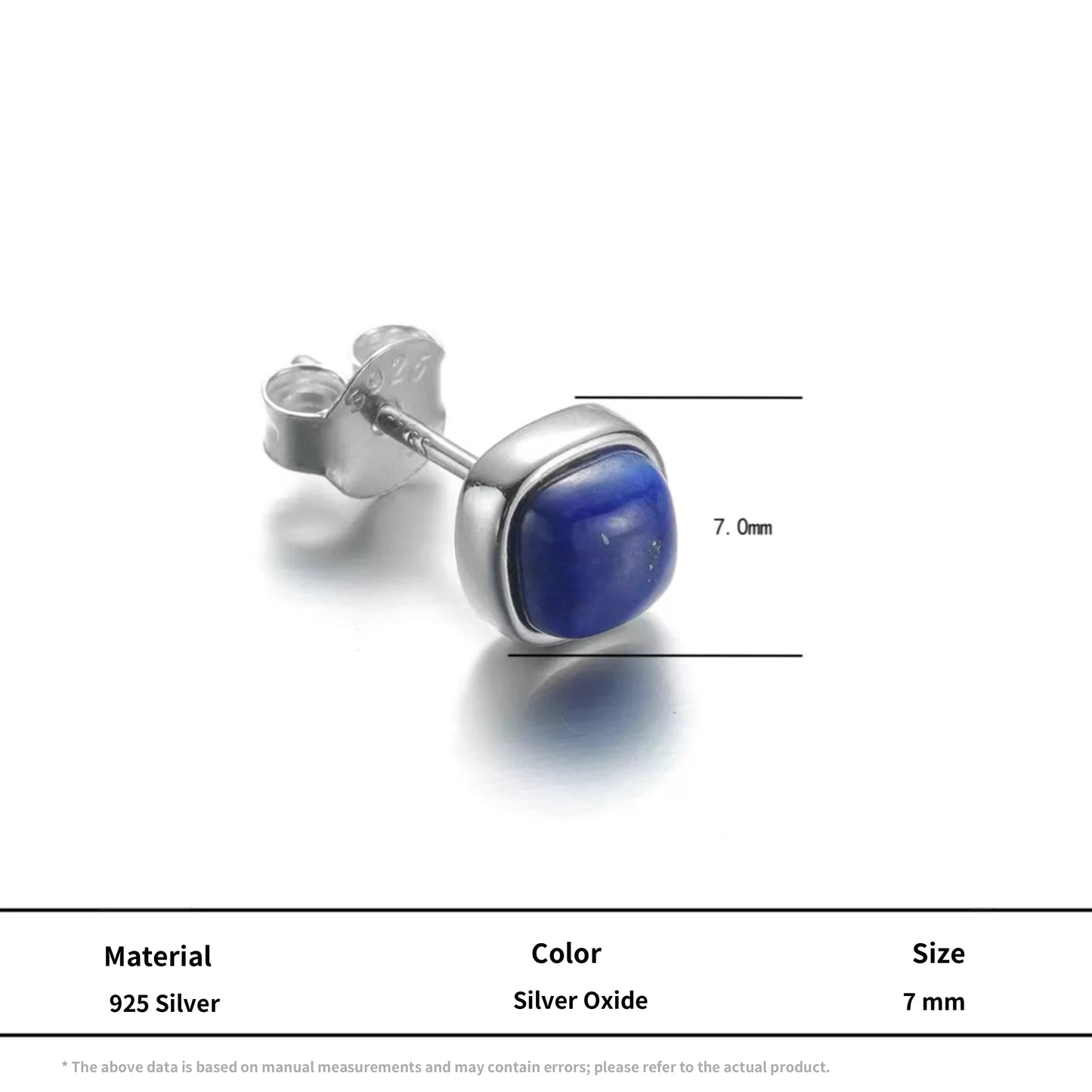 Minimalist Lapis Lazuli Square Earrings S925 Silver Niche Style