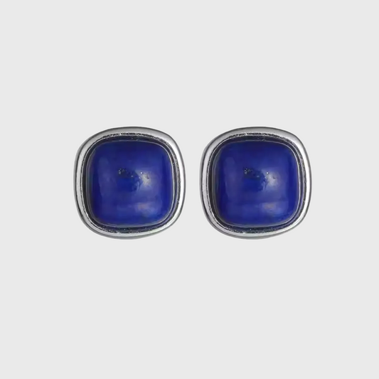 Minimalist Lapis Lazuli Square Earrings S925 Silver Niche Style
