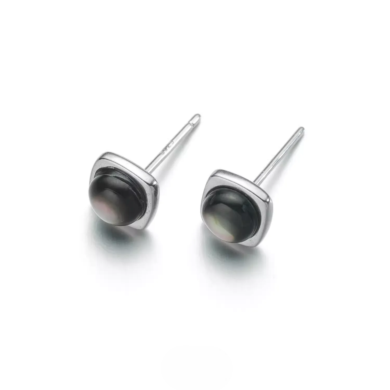 Natural Black Shell 925 Silver Studs Elegant Cushion Square Unisex