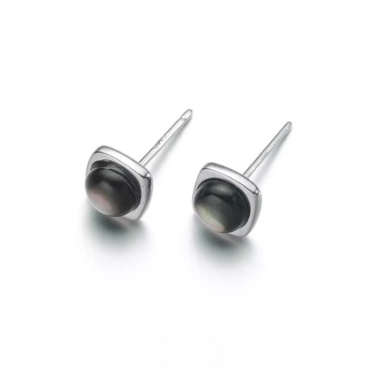 Natural Black Shell 925 Silver Studs Elegant Cushion Square Unisex