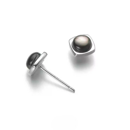 Natural Black Shell 925 Silver Studs Elegant Cushion Square Unisex