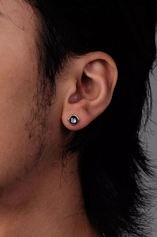 Natural Black Shell 925 Silver Studs Elegant Cushion Square Unisex