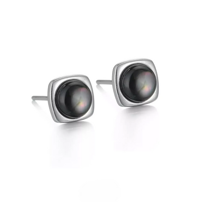 Natural Black Shell 925 Silver Studs Elegant Cushion Square Unisex
