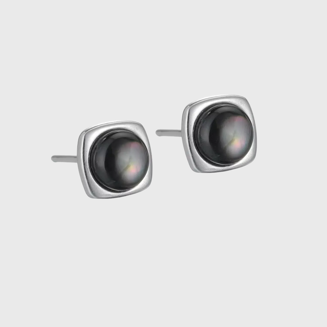 Natural Black Shell 925 Silver Studs Elegant Cushion Square Unisex