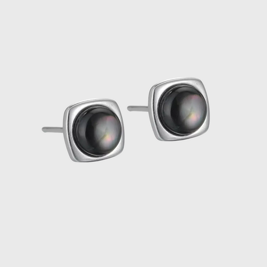 Natural Black Shell 925 Silver Studs Elegant Cushion Square Unisex