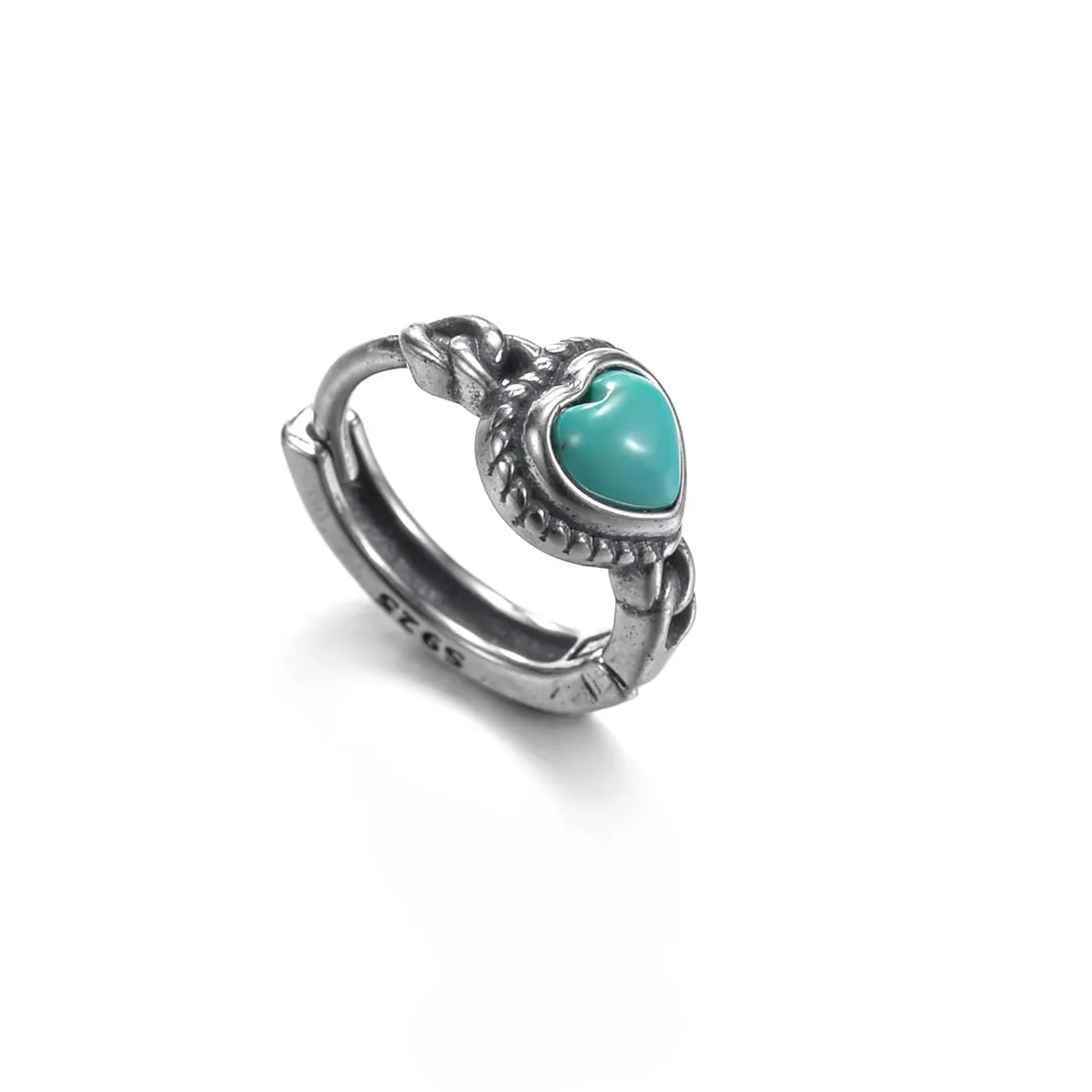Natural Turquoise Heart Huggie Earrings 925 Silver Retro Artisan