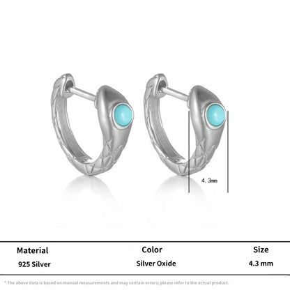 Natural Turquoise Serpent Earrings 925 Sterling Silver Snake Huggies