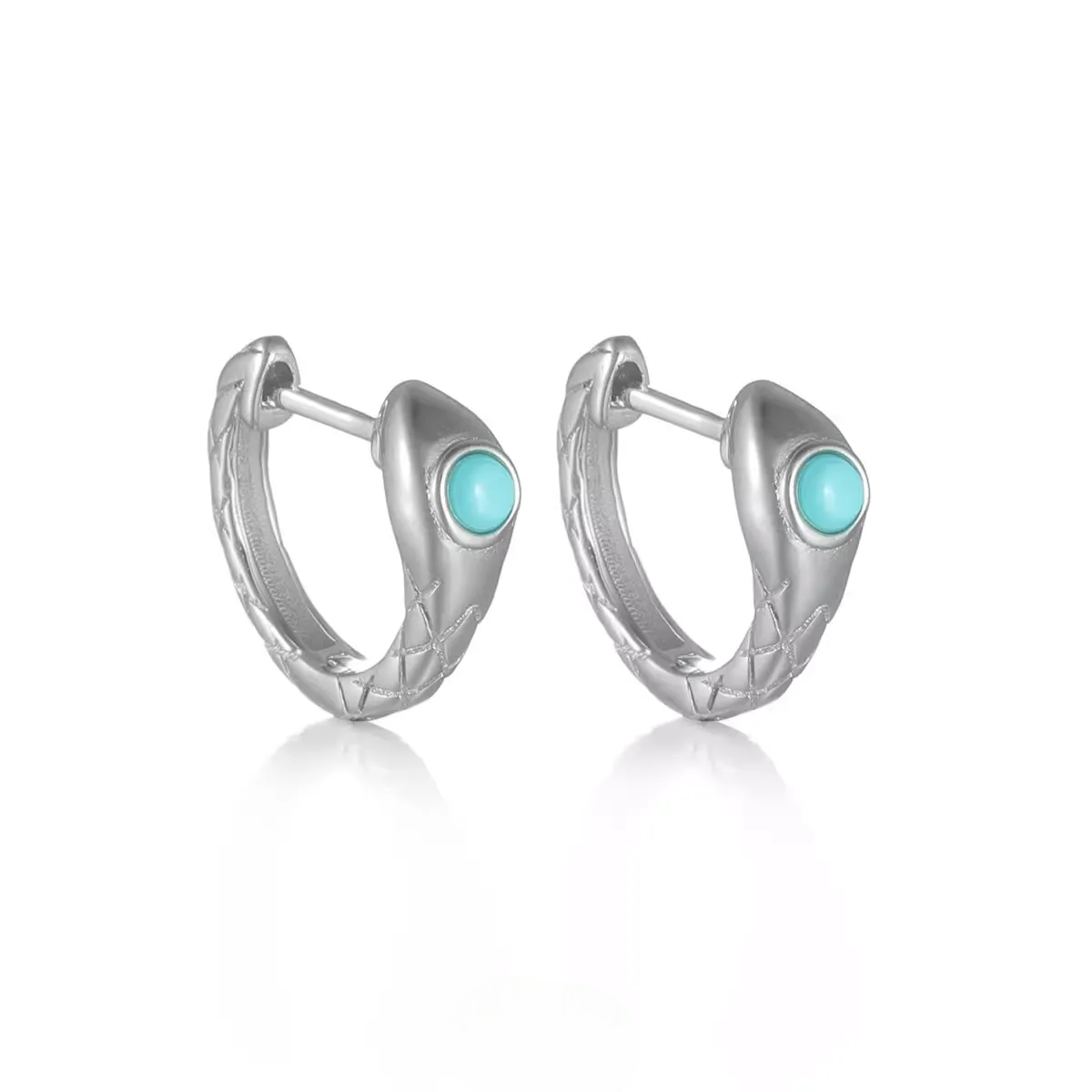 Natural Turquoise Serpent Earrings 925 Sterling Silver Snake Huggies