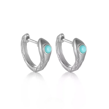 Natural Turquoise Serpent Earrings 925 Sterling Silver Snake Huggies