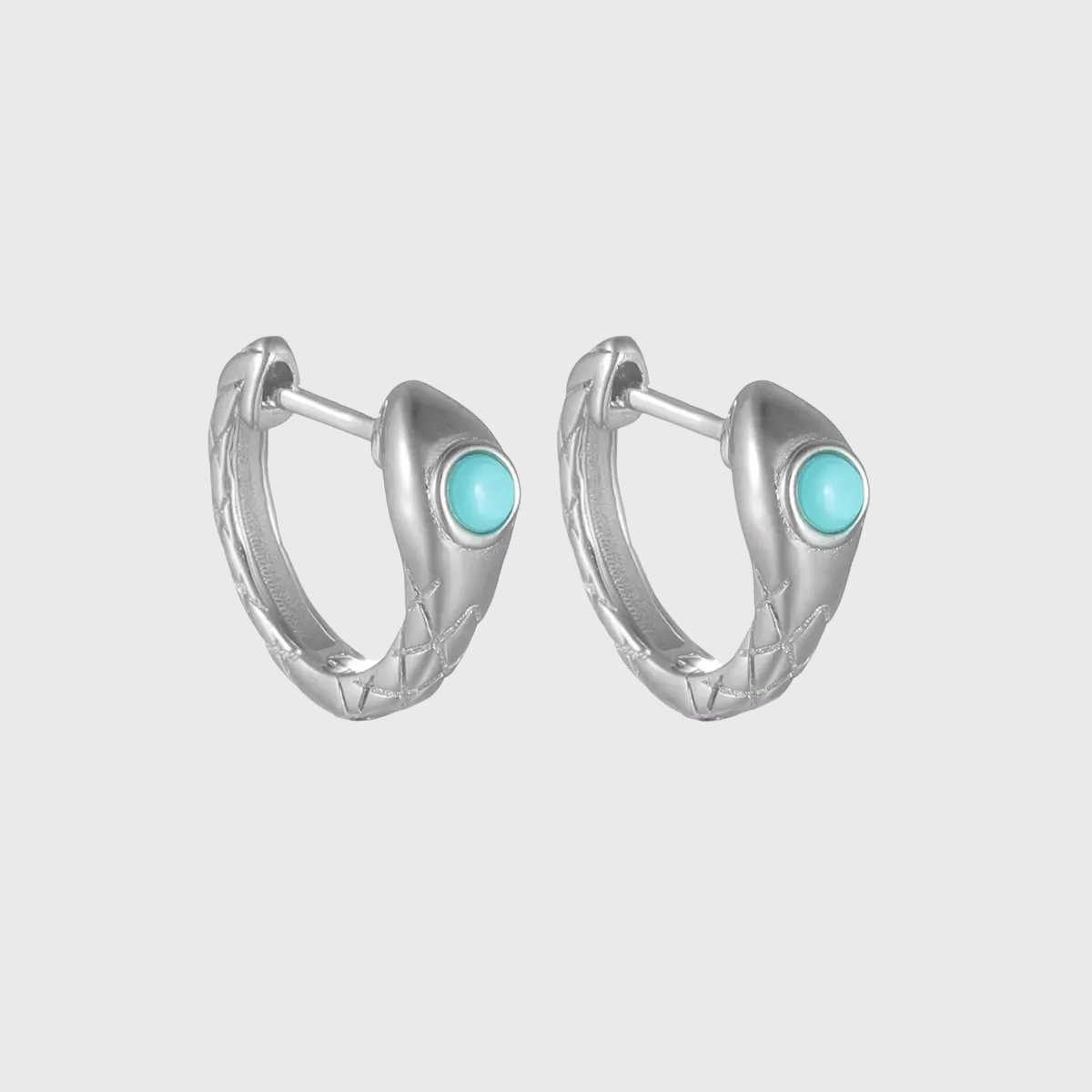 Natural Turquoise Serpent Earrings 925 Sterling Silver Snake Huggies