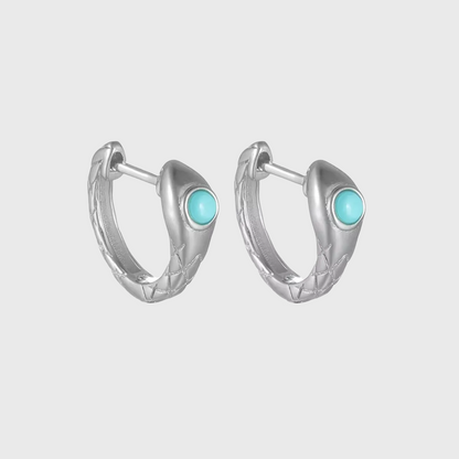 Natural Turquoise Serpent Earrings 925 Sterling Silver Snake Huggies