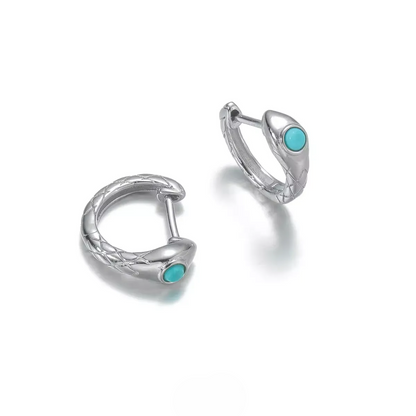 Natural Turquoise Serpent Earrings 925 Sterling Silver Snake Huggies